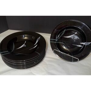 Mikasa Opus Black  Soup Bowls Set of 8  Calla Lily Floral Japan FK701 Dinner 9"